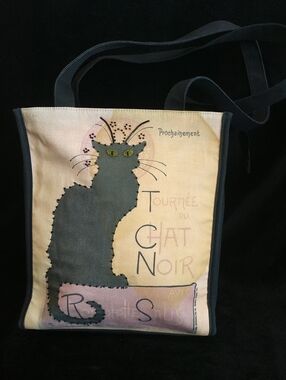 Cat Noir Canvas Tote Bag with Black Cat Motif - Travel-Friendly Shoulder Tote